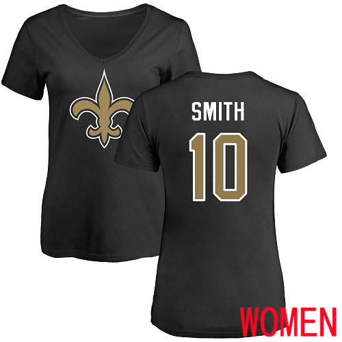 New Orleans Saints Black Women Tre Quan Smith Name and Number Logo Slim Fit NFL Football #10 T Shirt